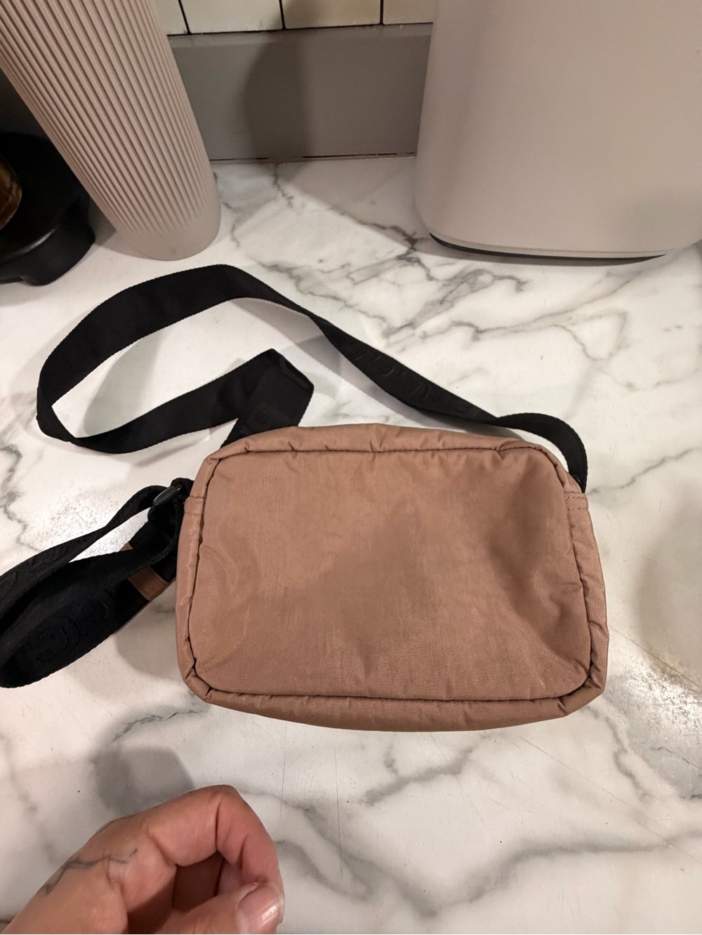 BAGGU Dusty Rose Crossbody Bag with Black Strap